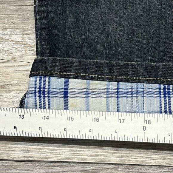 Vintage Raider Infamous Blue Dark Wash Womens‎ 16 Plaid Trim Straight Leg Jeans - Picture 9 of 13